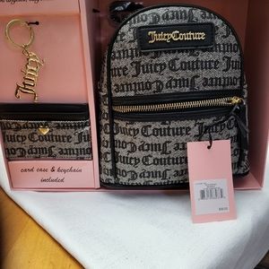 Juicy Couture Mini Backpack, Card Case , Black & Gold NIB 2 PC Set